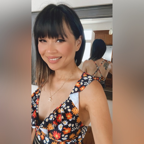 Boho Floral Print Ruffle Criss Cross Monokini One Piece Swim - Picture 11 of 11